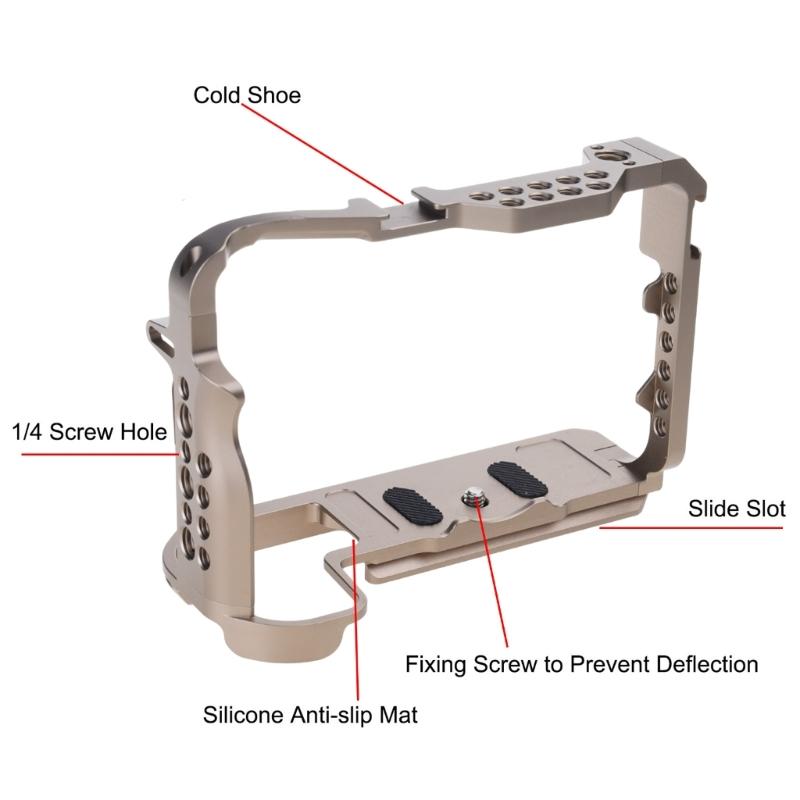 Aluminum Camera Cage Stabilizer for R5/R5C DSLR Cameras Protective Rig 1/4in & 3/8in Threaded Hole Cold Shoe Slot