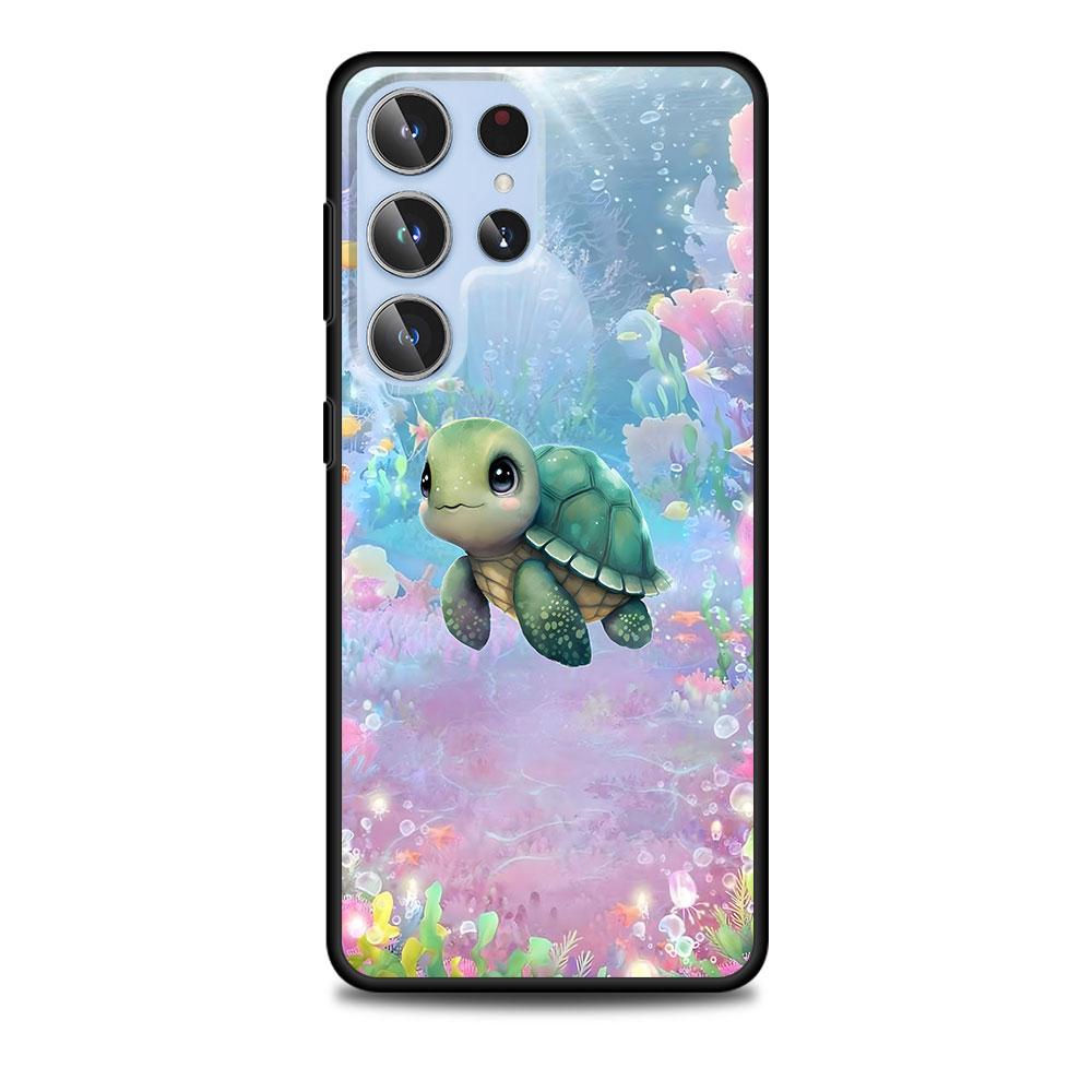 Schattige Kleine Schildpad Luxe Hoesje voor Samsung Galaxy S23 S21 S20 FE S24 S22 Ultra S10 S10e S9 Plus Zacht Zwart TPU Telefoonhoesje