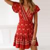 Women's Fashion Casual Summer V-Neck Sexy Bohemian Print Women's Dress