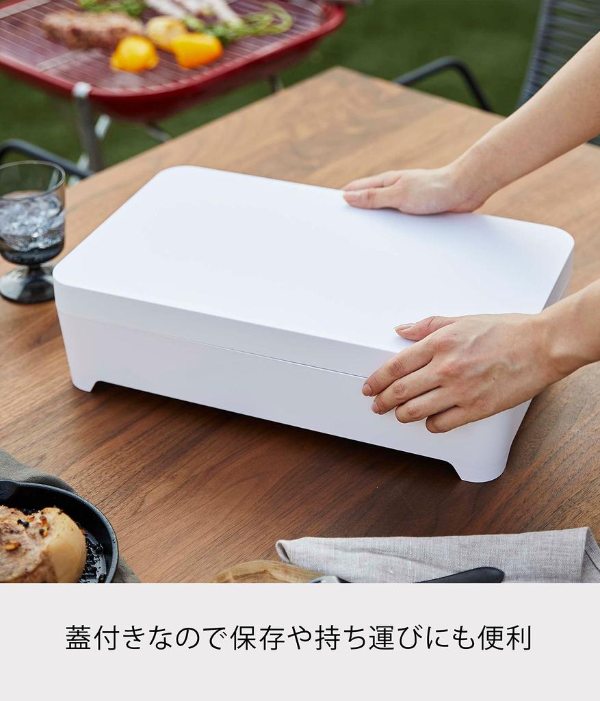Yamazaki Jitsugyo 4911 Tabletop Draining Tray with Lid Tower Square White Approx. 42X25X11.5cm Tower Refrigerator Storage Convenient for Pots and