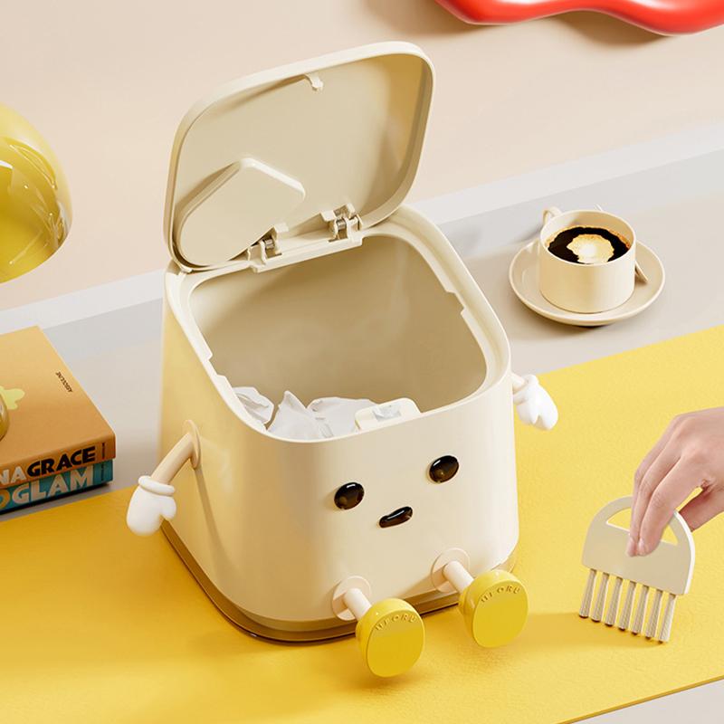 Desktop Trash Can Advanced Sense Pressing Spring Lid Paper Basket Large Capacity Waterproof Office Garbage Can With Lid
