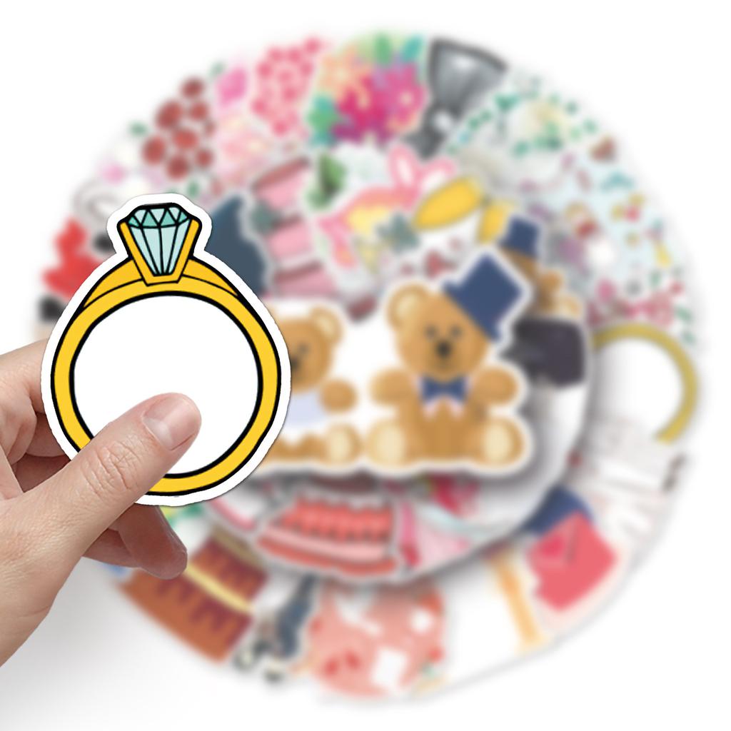 50 Wedding Doodle Cartoon Fresh Ins Style Korean Guka Manual DIY Skateboard Suitcase Stickers Waterproof