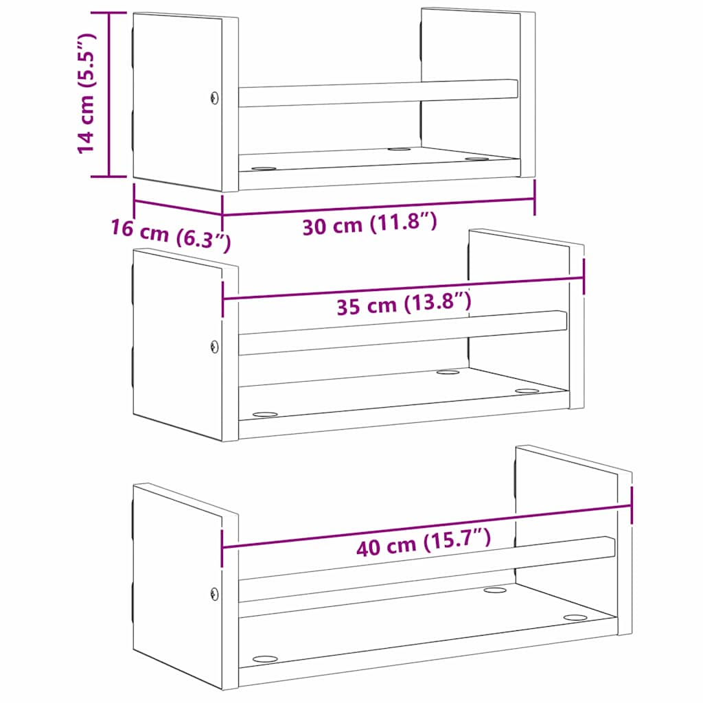 Wall Shelf Set with Shelf 3 pcs Reclaimed Wood Look 40 x 16 x 14 cm Wood Based Material