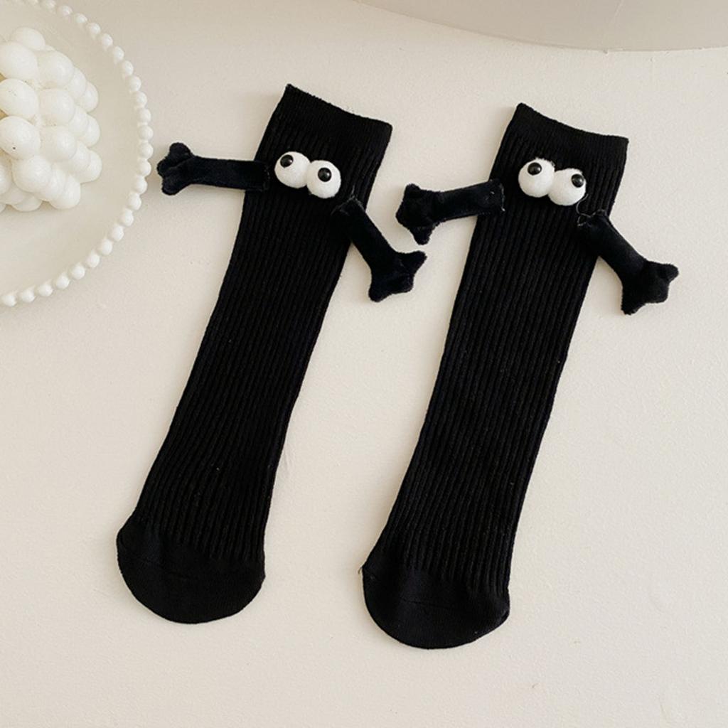 2 Pair Kids Holding Hands Socks Funny Hand In Hand Mid Tube Socks Novelty 3D Doll Socks Cute Christmas Gifts Black and White