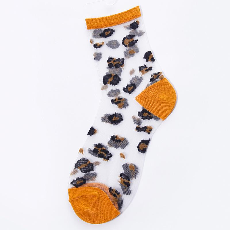 Chaozhu Spring Summer Transparent Crystal Silk Socks Women Sexy Leopard Grain Fashion Casual Breathable Calcetines Mujer