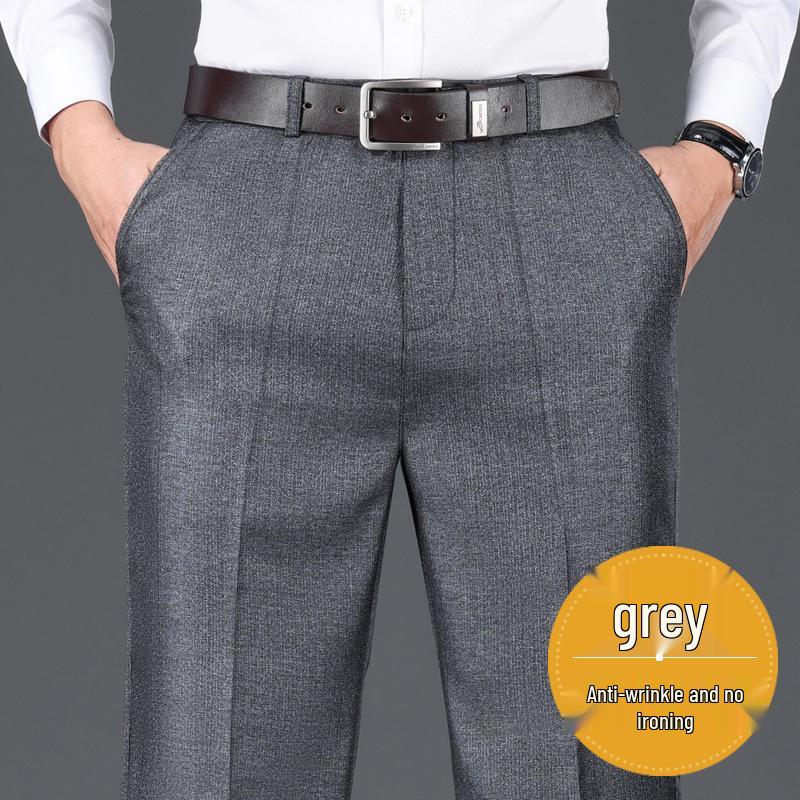 Pánské business casual kalhoty s vysokým pasem a rovnými nohavicemi – Elastické, měkké, šetrné k pokožce, volný střih, společenské kalhoty na podzim