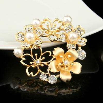 Pearl Flower Brooch, High-Grade Female Versatile Alloy Diamond-Encrusted Brooch, Anti-Light Pin, Clothing Accessories
