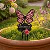 Outdoor Sympathy Gift Butterfly Memorial Garden Stake, Miss You Sign, Pink Acrylic Rose Decor Yard Art Stake for Lawn Courtyard Cemetery Decoration