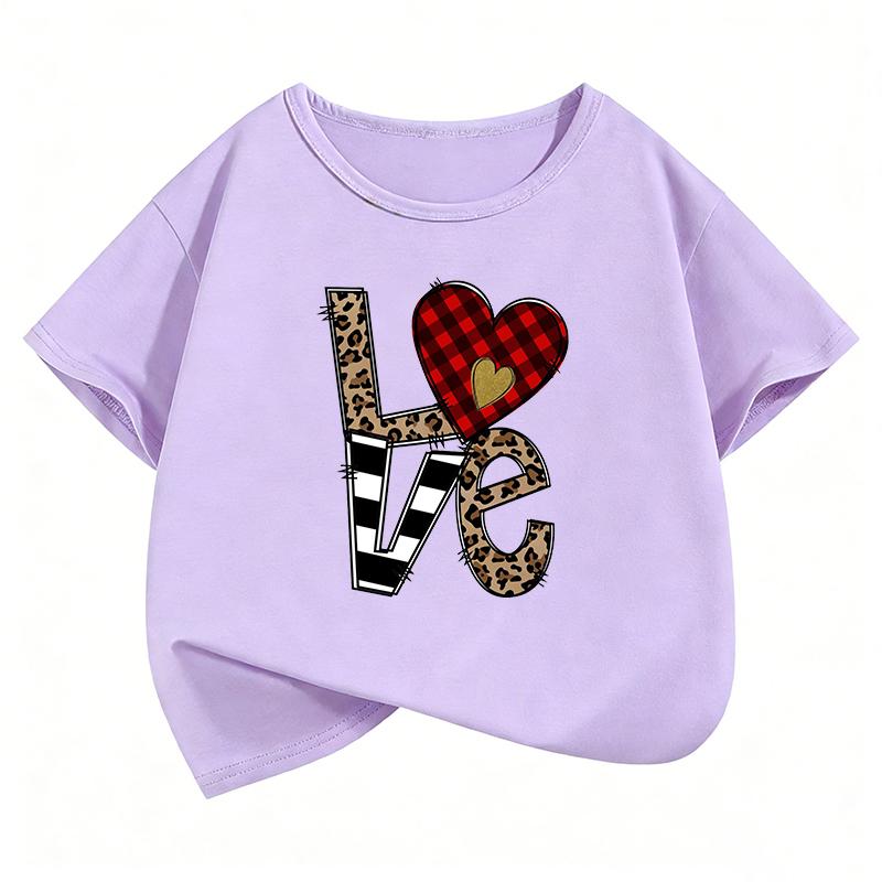 Fashion Love Leopard TShirt Printed T Shirt Girls Summer Clothes Short Sleeve Tops TShirts Cute Girls Clothing