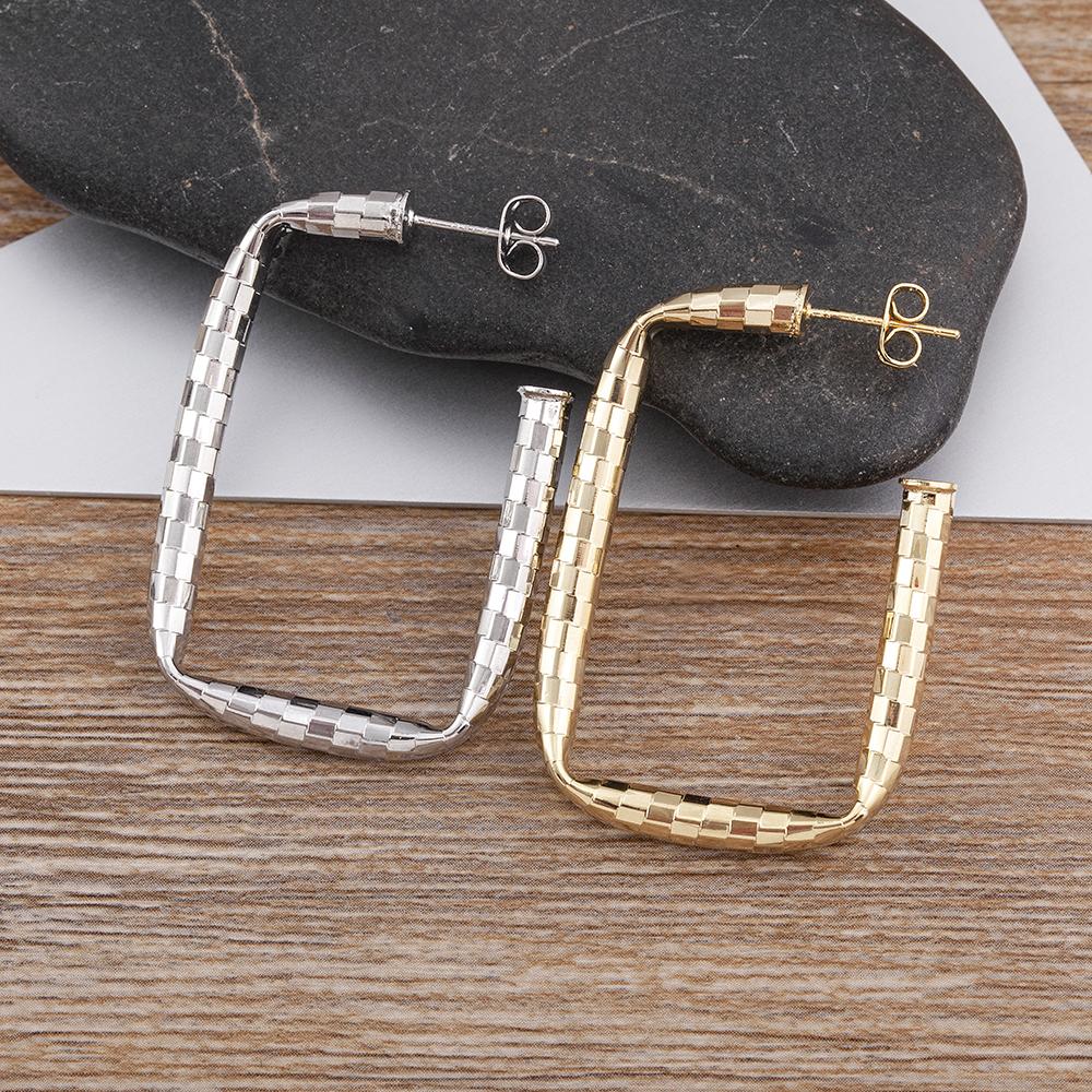 Nidin New Trendy 2 Colors Geometric Hollowed Square Shape Punk Style Earrings Zircon Women Simple Jewelry Party Gift Wholesale