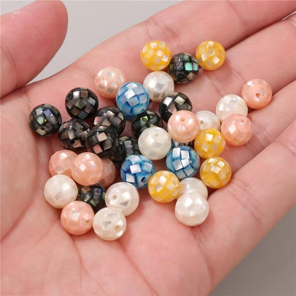 8MM Natural Seawater Shell Mosaic Faceted Beads Small Pendant DIY Necklace Earrings Bracelet Jewelry Fashion Accessories Bulk 1PC