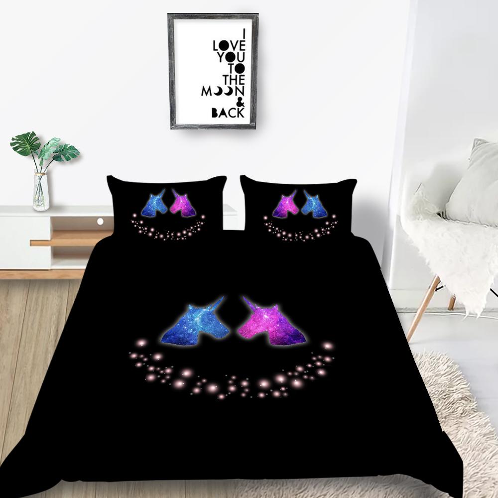 Lovely Duvet Cover Set Unicorn Bedding Set Cover Unicorn Print Home Bed Clothes Girl Single Double Size Bed Cover Soft Pillowcase