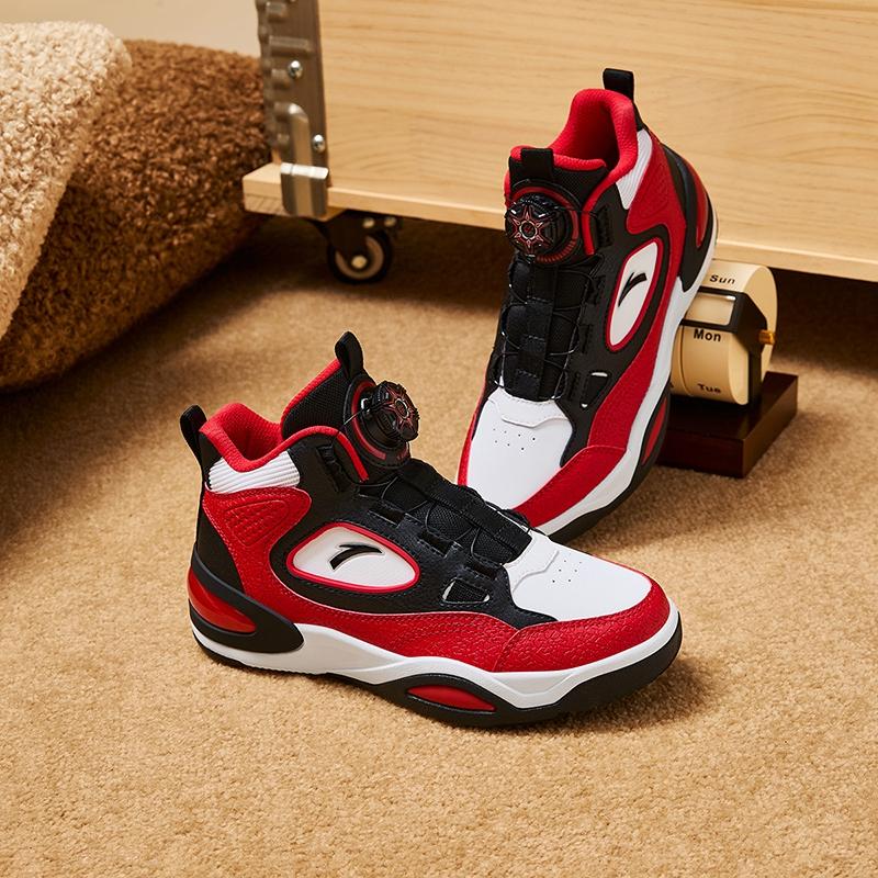Anta Kids Arc Light Trendy Fashion Comfortable Lightweight Shock Absorption High-Top Kids Skate Shoes Kids Skate Shoes White Black Red A12448095-2