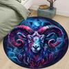 Crystal Velvet Round Area Rug - Mysterious Constellation Goat Print Non-Slip Carpet for Bedroom, Living Room, Home Decor, 100% Polyester, Be