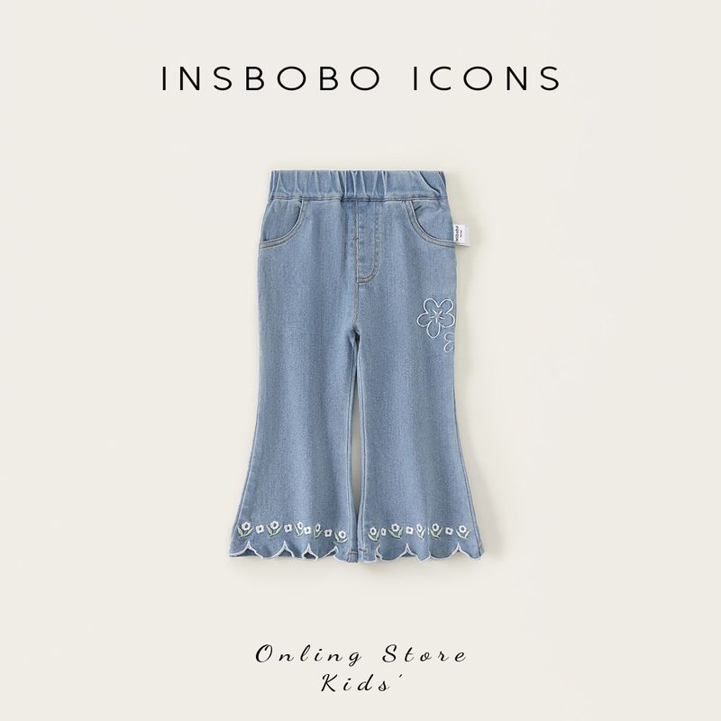 Insbobo Girls  Pants 2026 Spring New Style Girls  Jeans Stylish Children s Flared Pants Baby Spring Cowboy Blue 100