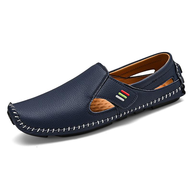 2025 Male Walking Shoes Casual Men Beach Sandals Roman Style Mens Sandals Summer Leather Shoes for Beach Outdoor Hollow Out