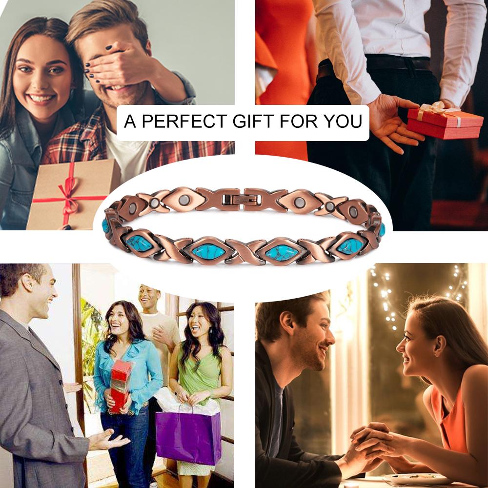 Ikuinen Pure Copper Bracelet for Women Vintage Artificial Turquoise Copper Bracelets Benefits Chain Link Jewelry Waterproof