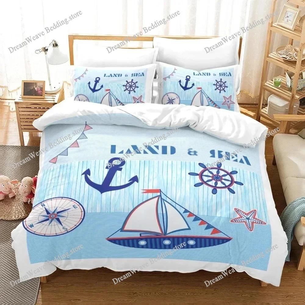 Juego de Ropa de Cama con Patrón de Ancla Marina Funda Nórdica 3D Ropa de Cama Diseño de Moda Decoración Juego de Funda Nórdica King Juego para Cama Doble Ropa de Cama