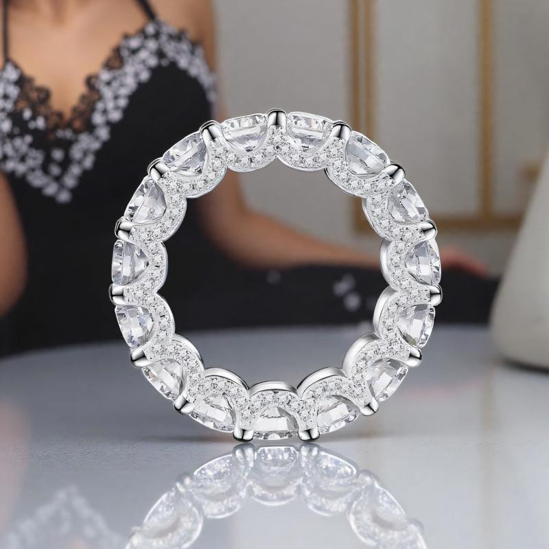 White Zircon Full Stone Wheel Ring Luxury Crystal Small Round Engagement Rings For Women Charm CopperColor Wedding Band Jewelry