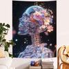 VIKAMA Crystal Skull Tapestry Starry Sky with Floral Motifs Inside the Skull Bedroom Wall Hanging Living Room  Dormitory Decor