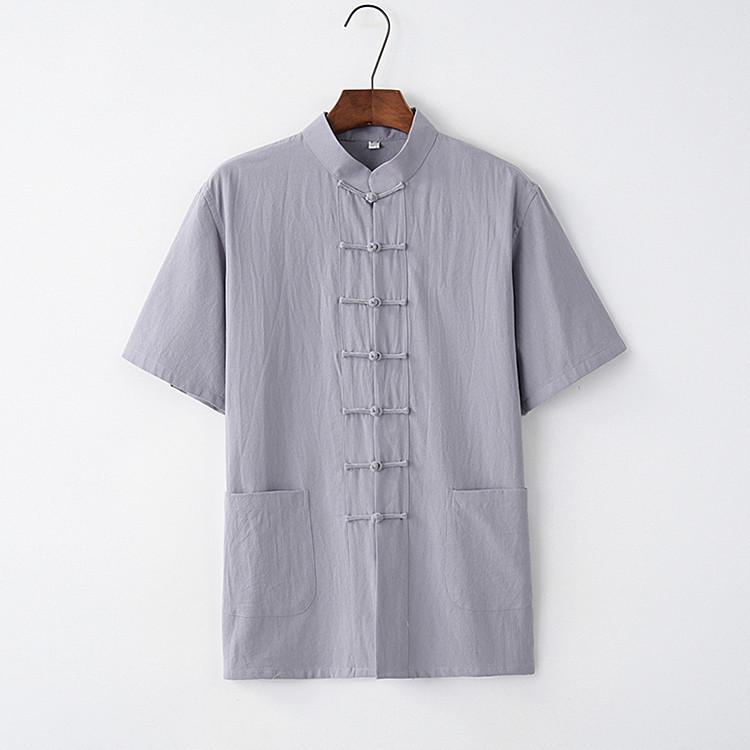 Men's Short-Sleeve Summer Chinese Tang Suit - Frog Button Style for Middle-Aged & Elderly
