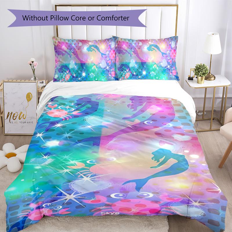 Mermaid 3pcs Bedding Set Duvet Cover Closure Includes 1 Duvet Cover & 2 Pillowcases for All Seasons Bedroom Home Dorm Decor