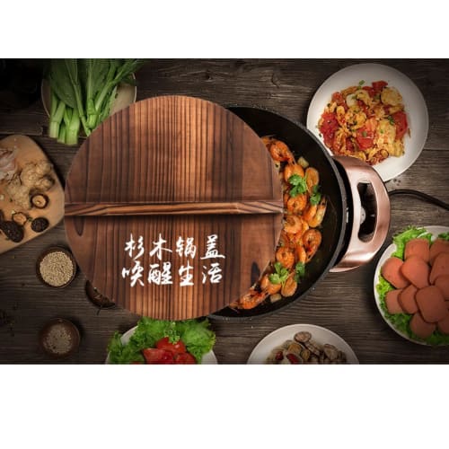 Farigrut Pot Lid, Frying Pan Lid, Drop-Down Lid, Wooden Frying Pan Cover, Universal Lid, Drop-Down Lid, Pot Cover with Large Stirring Handle, Cast Iro
