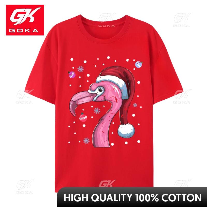 Christmas Flamingo TShirts Santa Hat TShirts Leisure Funny Clothing Shirt Cute Animal Tshirt Hip Hop S