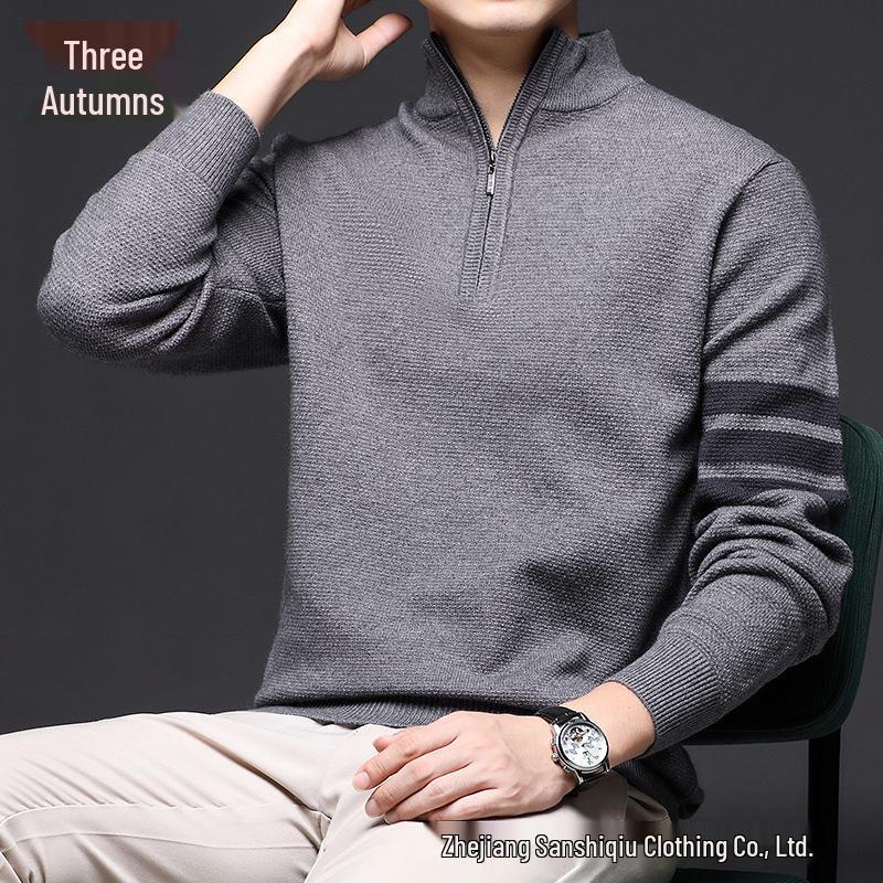 Manzibo Men's Half-Zip Jacquard Knit Stand Collar Sweater - Breathable Casual Autumn/Winter Pullover