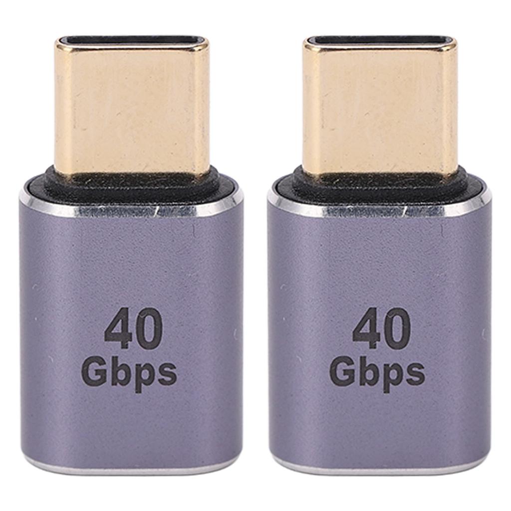 2Pcs Mini USB C Adapter 40Gbps Straight Alloy Shell Type C Male To Type C Female Adapter Connector
