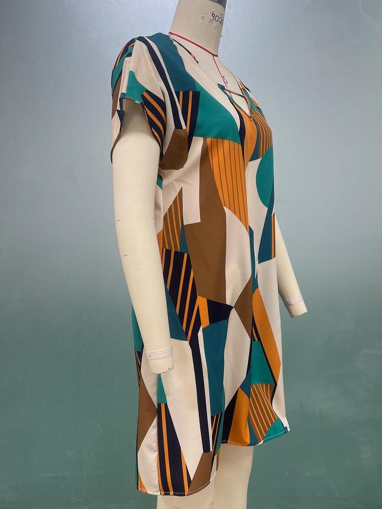 Women's Color-Blocked Holiday V-Neck A-Line Dress - European & American Style