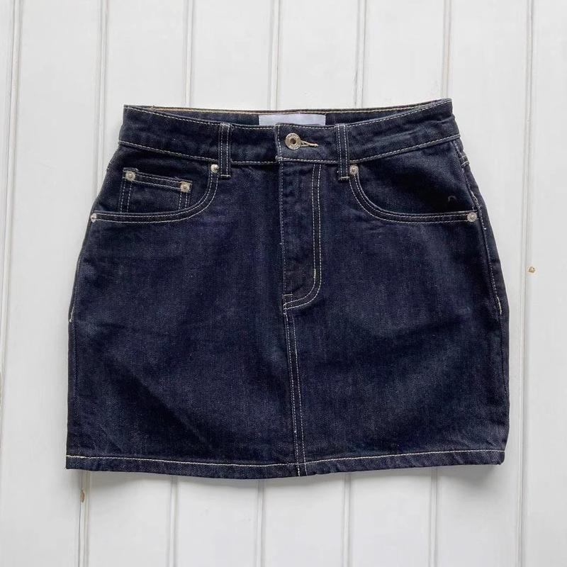 Clearance: No Returns - Yi Wei Women's Curved Mini Skirt, Cotton Denim, Regular Fit