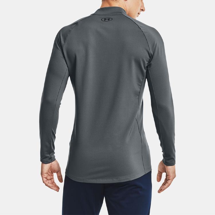 Under Armour Grid High Neck Long Sleeve Printed Logo Training Fitness Running Shirt Men tops Light-Asphalt-Gray 1357359-012