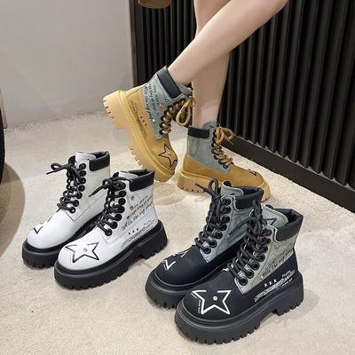 Hochwertige Damen High-Top Stiefel Modedesigner Retro Stiefel für Damen Lässig Leder Dicksohlige Ritterstiefel Botas Mujer