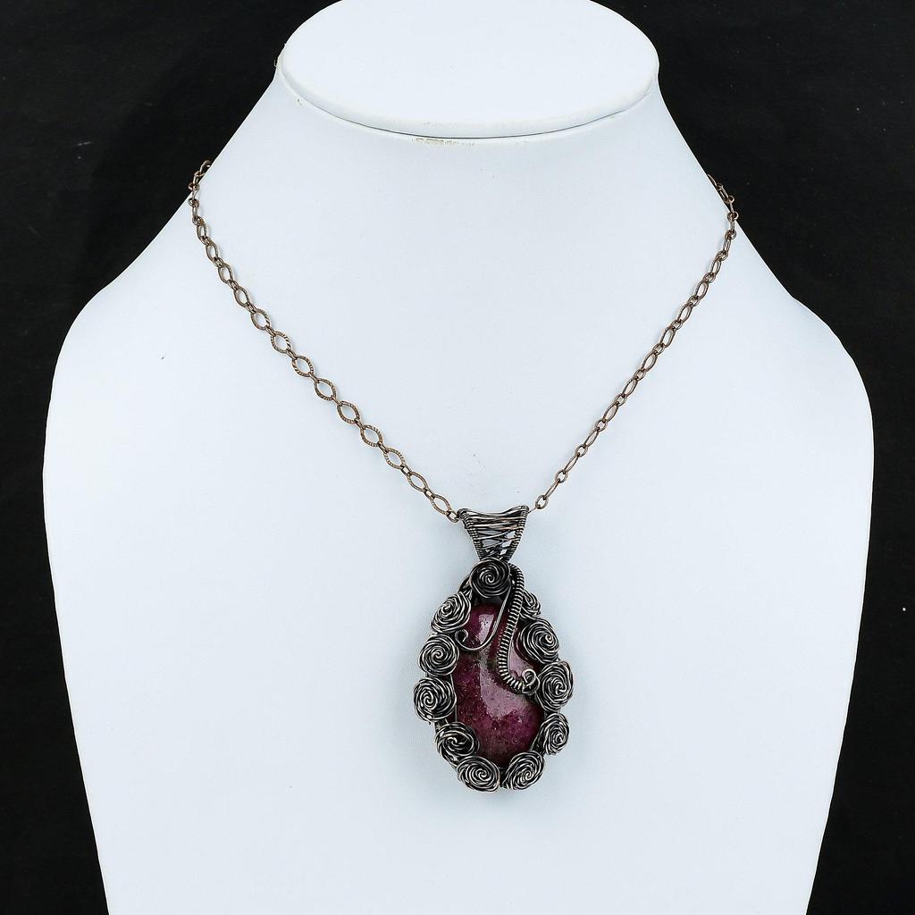 Rhodonite Pendant Copper Wire Wrapped Pendant Natural Gemstone Pendant Dainty Copper Jewelry Handmade Pendant Gift For Him Wire Wrap Jewelry