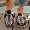 Handmade Floral Embroidered Slides Women's Ethnic Fabric Slides Woven Espadrille Sole Round Toe Slip-On Flat Heel Sandals for All Seasons