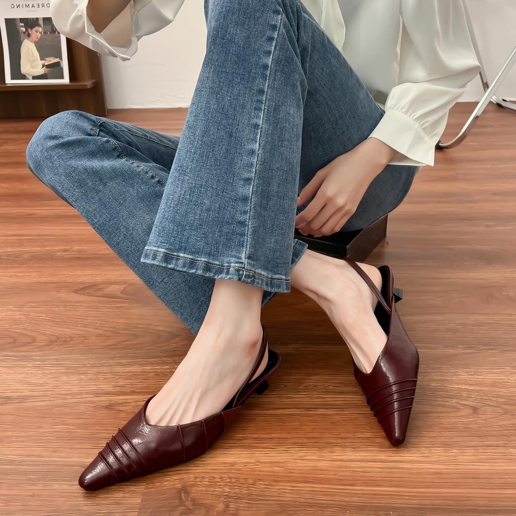 2025 spring new French retro single shoes women's back empty half-drag muller shoes women's bag head sandals women's fashion outer wear