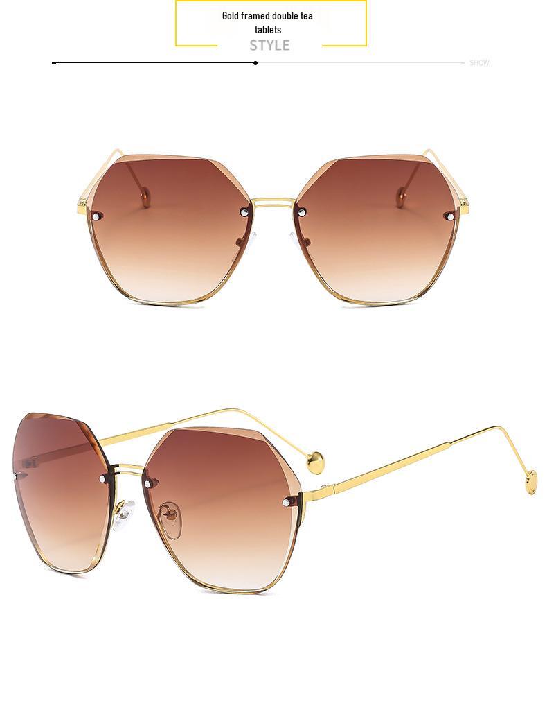 Trendy Frameless Women's Sunglasses - European & American Style, UV Protection, Round Face, Fashionable Driving Glasses