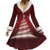 Women's Casual V-neck Christmas Print Plush Long-Sleeve Casual Dress