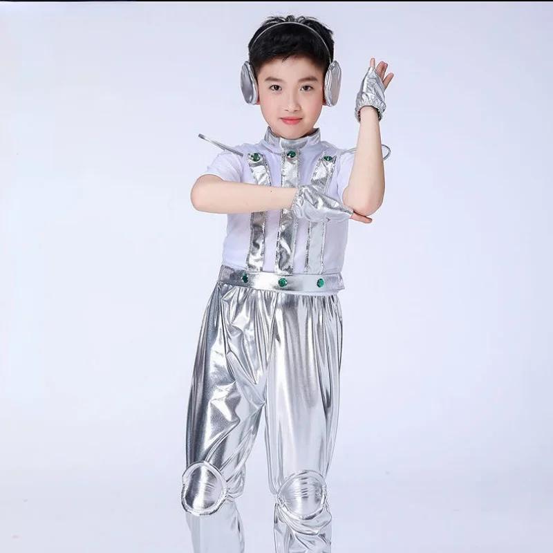 Costume Bambini Robot Spazio Stile Futuro Ragazzi Ragazze Abito da Esibizione Alieno Halloween Spettacolo Teatrale Festa Cosplay Vestiti per Travestirsi