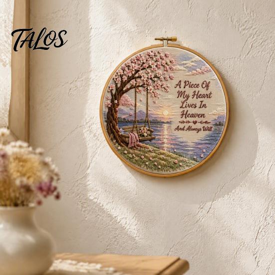 Custom Embroidery Hobby Memorial Kit for Beginners, Pre-Stamped Pattern Starter Needlepoint with Hoop, Threads, Needles Home Decor Gift Set