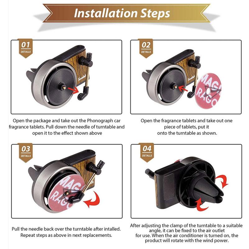 Auto-Luftdiffusor Tragbarer Plattenspieler Auto-Lufterfrischer Plattenspieler Parfüm-Diffusor Wiederverwendbarer Auto-Ätherisches-Öl-Diffusor Auto