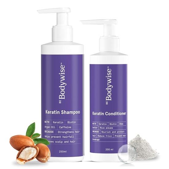 

Шампунь и кондиционер против выпадения волос Be Bodywise Keratin | Ультраразглаживающий шампунь + кондиционер, биотин, аргановое масло, масло ши, 450 мл.