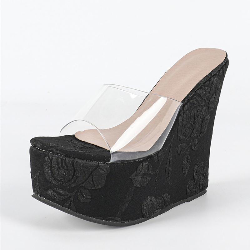 

Fashion Liyke PVC Transparent Slippers Women Peep Toe 15CM Wedges High Heels Platform Sandals Summer Fashion Open Toe Party Dress Shoes 35 чёрный