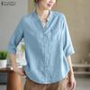 ZANZEA Women Casual V-Neck Solid Color Loose 3/4 Sleeve Blouse