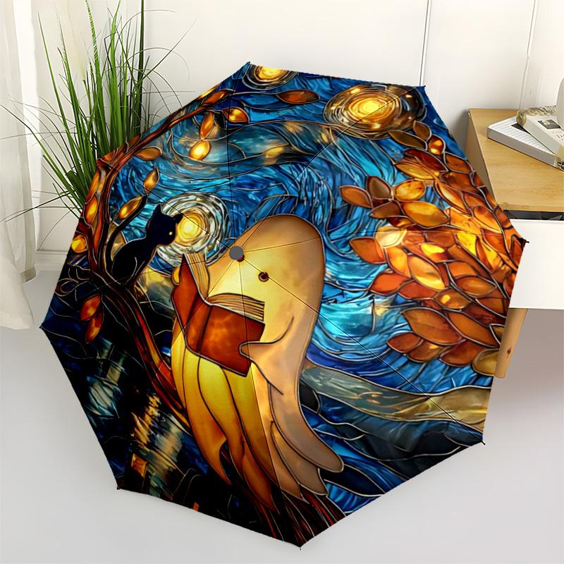 1pc Ghost Cat Fashionable Automatic Opening/Closing Folding Umbrella with 8 Bones, Windproof Portable, Daily Use185
