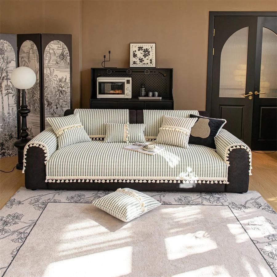 Cream Wind Sofa Cushion Wash Cotton Four Seasons Universal New  Sofa Backrest Cover Towel Non-slip Dustproof Sofa Cover