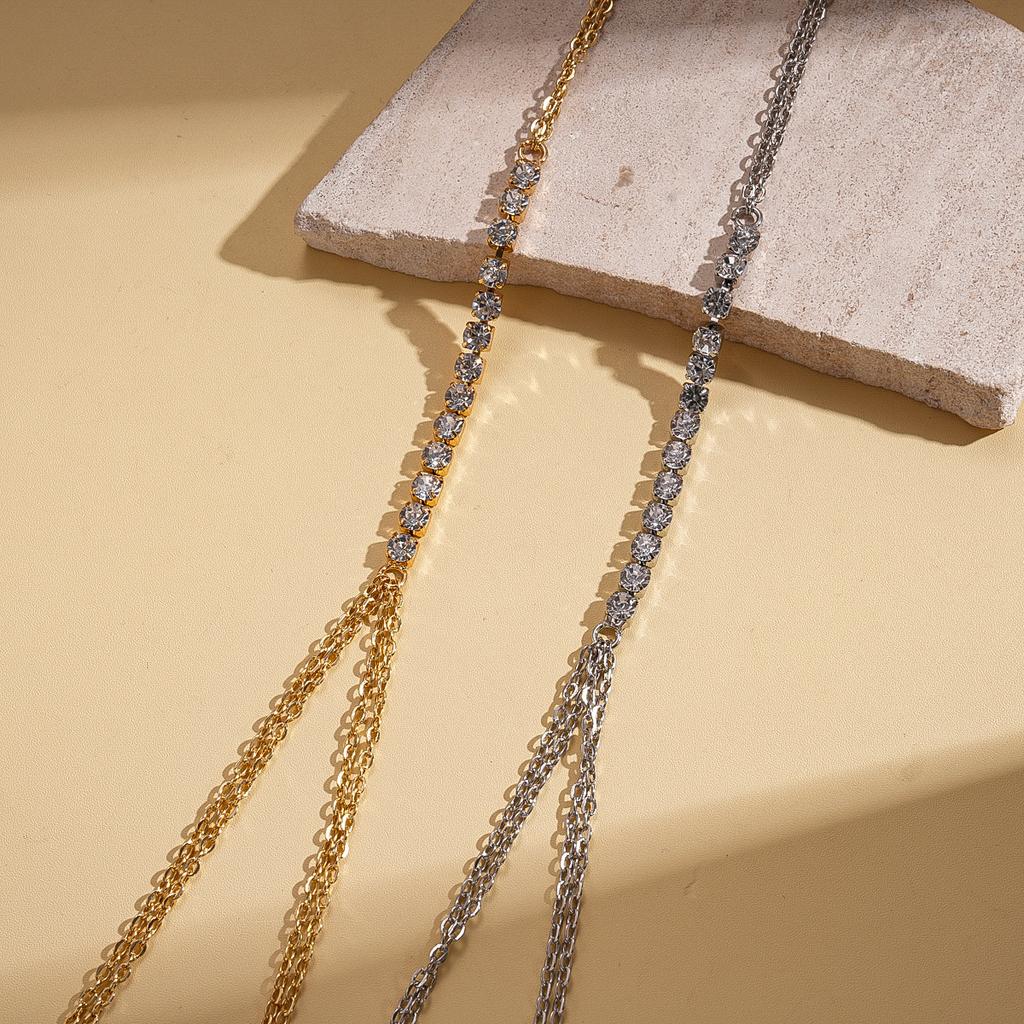 European and American exaggerated diamond-encrusted geometric chest chain sweater chain niche necklace light luxury item decoration