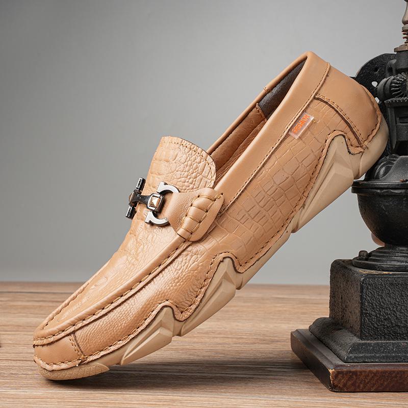 

МодаРоскошь Натуральная Кожа Мужская Обувь Узор Крокодил Обувь Слипоны Кожаная Обувь Мокасины Повседневная Обувь для Вождения Мода Британский Стиль 46 хаки