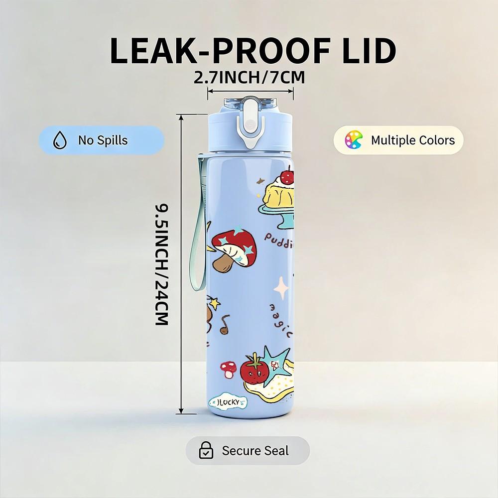 1PC Toy Bear Doll Collage Cartoon Print 750ml Color Plastic Sports Water Bottle Leakproof Flip Straw Lid Suitable for Sports Office Home Use